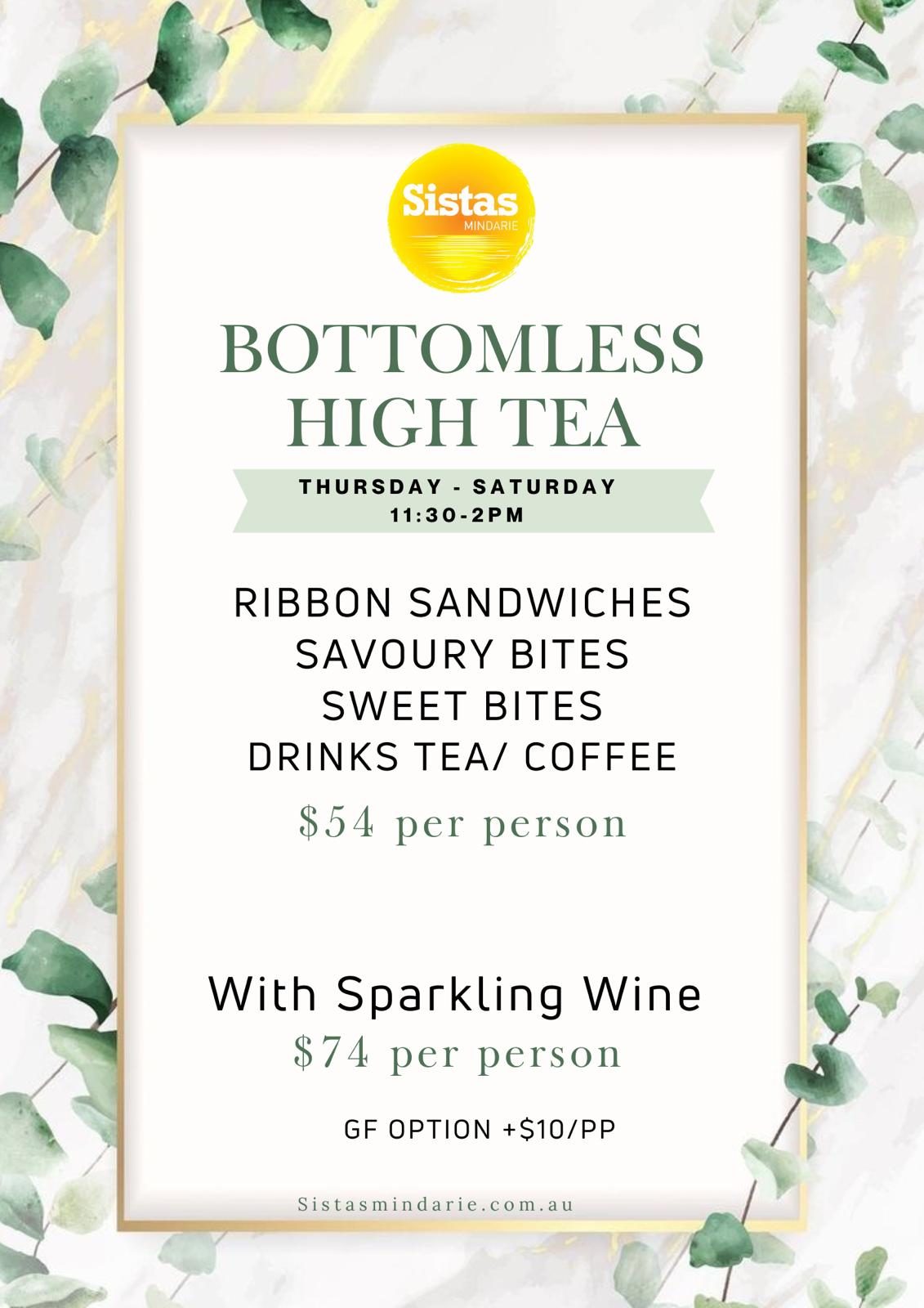 Bottomless high tea offering