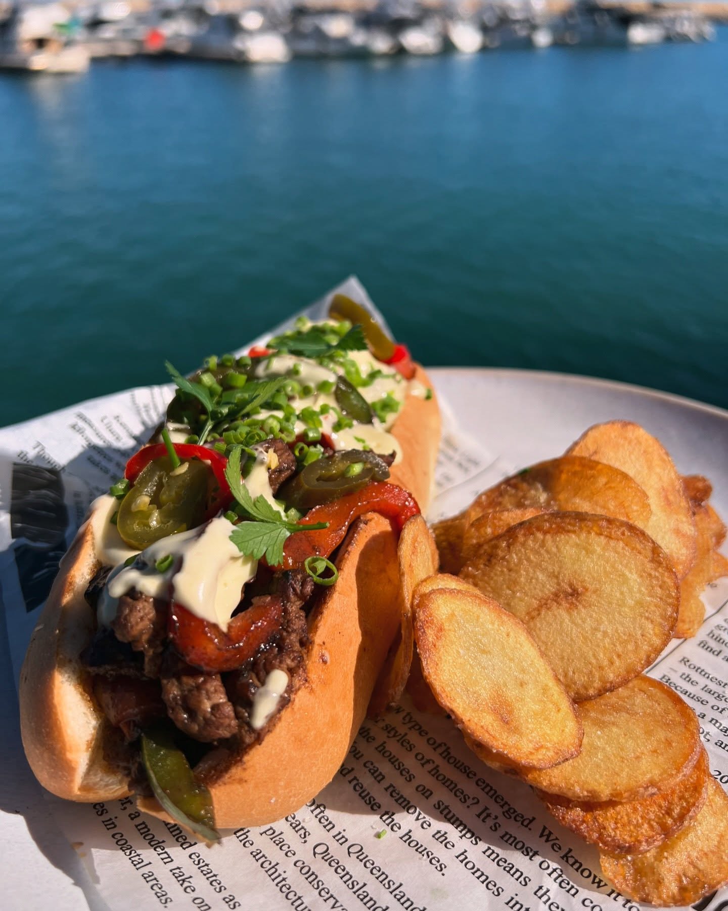 Loaded hot dog on the waterfront