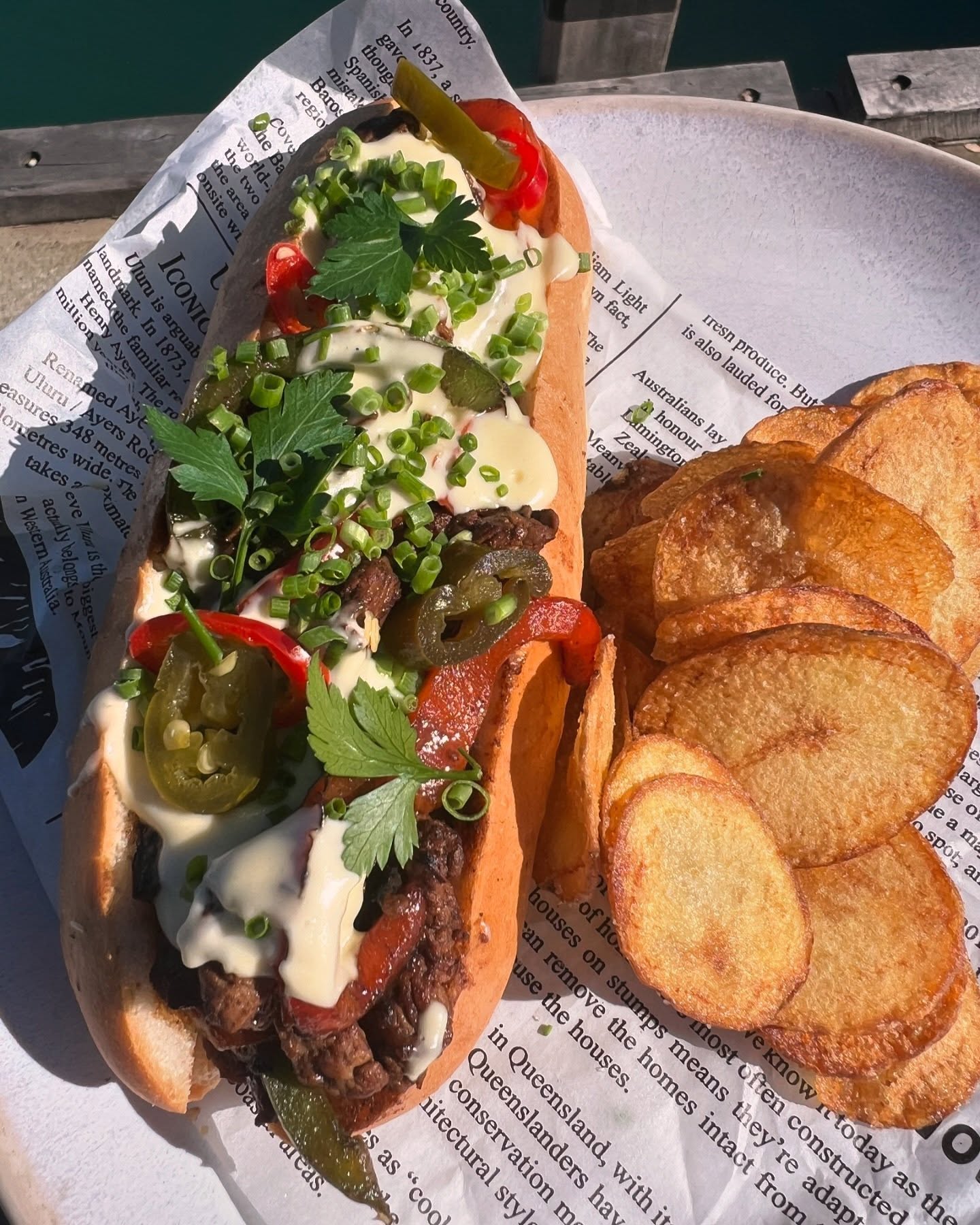 Loaded steak sandwich with chips