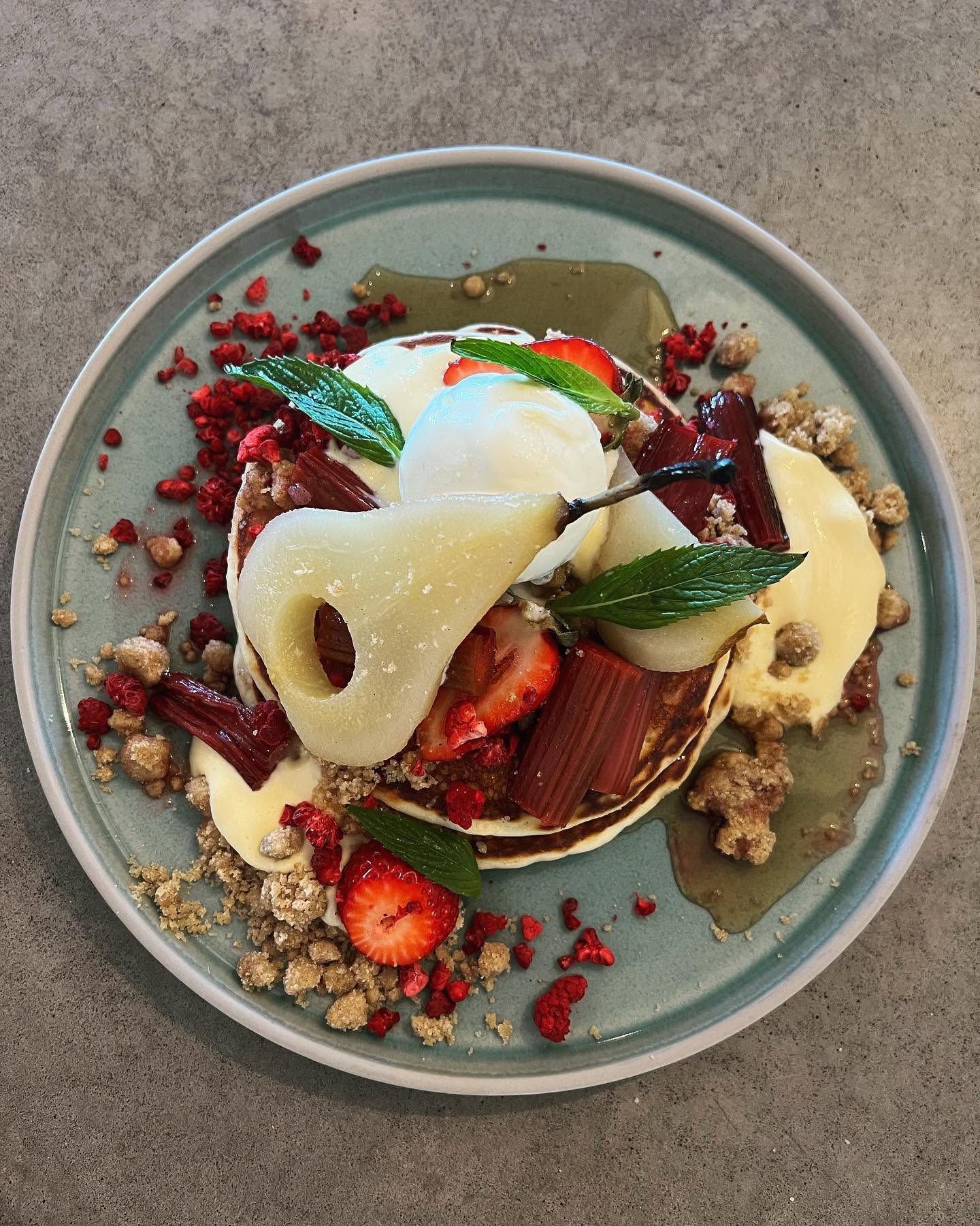 Pancakes with poached pear